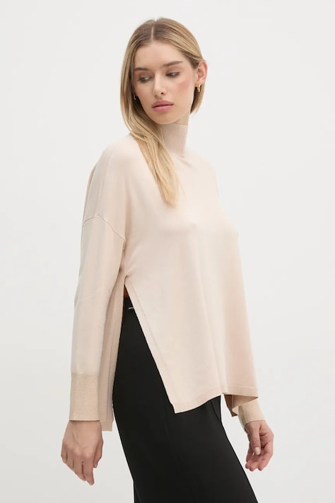 Gaudi sweter damski kolor beżowy lekki z półgolfem 421BD53010