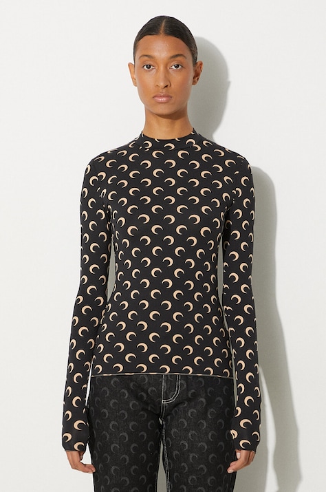 Marine Serre longsleeve shirt Recycled Moon Jersey Second Skin Highneck Top women’s black color WTS005A.CJER0001