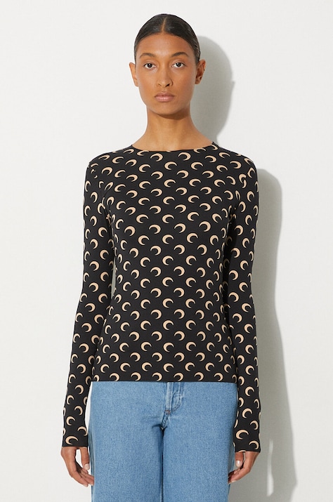 Longsleeve Marine Serre Recycled Moon Jersey Second Skin Crewneck Top χρώμα: μαύρο, WTS006A.CJER0001