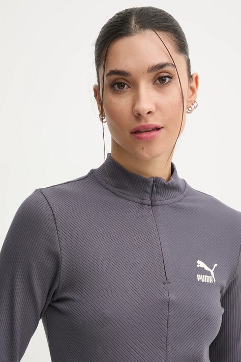 Лонгслів Puma жіночий колір сірий півгольф 626632