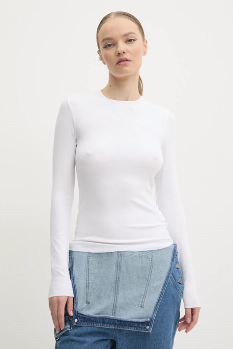 Abercrombie & Fitch longsleeve femei, culoarea alb, KI139-4633