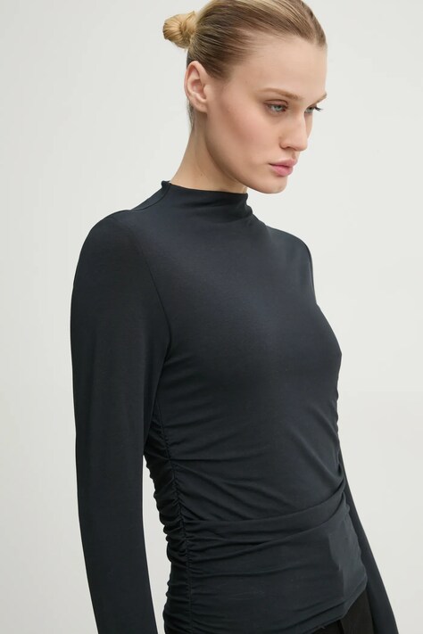 Abercrombie & Fitch longsleeve femei, culoarea negru, cu turtleneck, KI139-4795