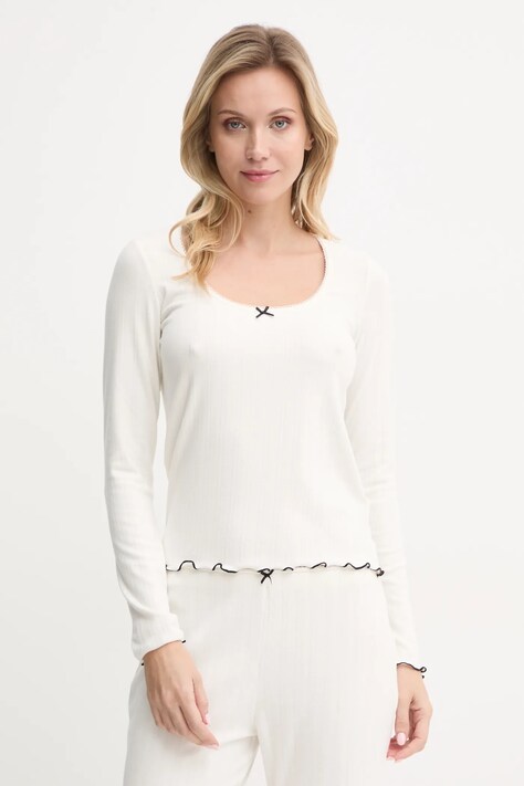 Abercrombie & Fitch longsleeve de pijama culoarea bej, KI146-4045