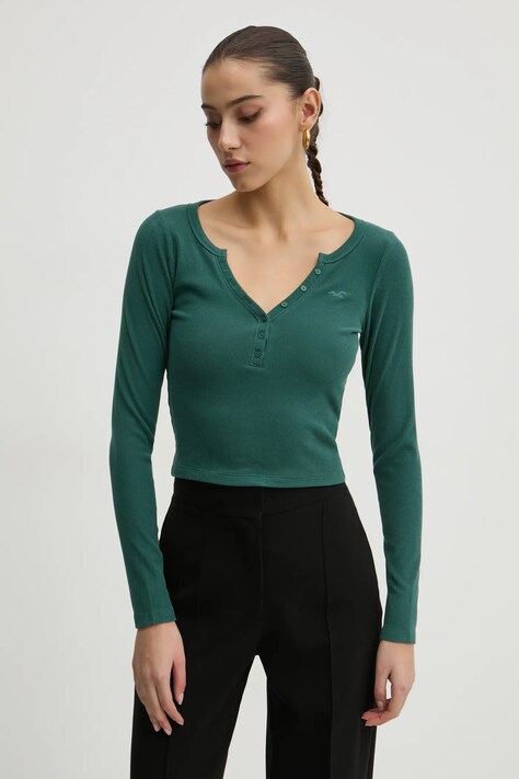 Hollister Co. longsleeve femei, culoarea verde, KI339-3684