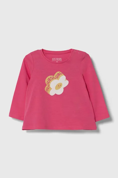 Tričko s dlhým rukávom pre bábätká Guess ružová farba, A4YI02 K6YW4
