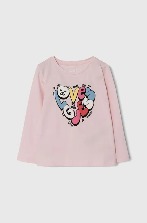 Dětské tričko s dlouhým rukávem Guess růžová barva, K4YI03 K6YW4