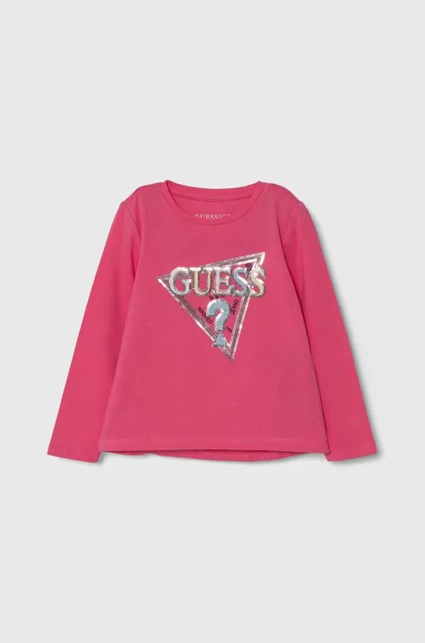 Dětské tričko s dlouhým rukávem Guess růžová barva, K4YI11 K6YW4