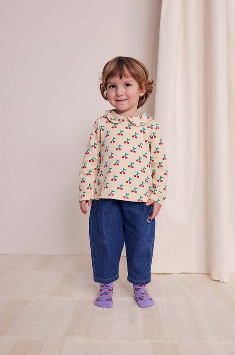 Bobo Choses longsleeve din bumbac pentru bebeluși Cherry culoarea bej, 224AB022
