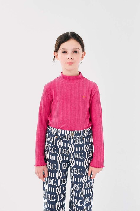 Bobo Choses longsleeve copii culoarea roz, cu turtleneck, 224AC028