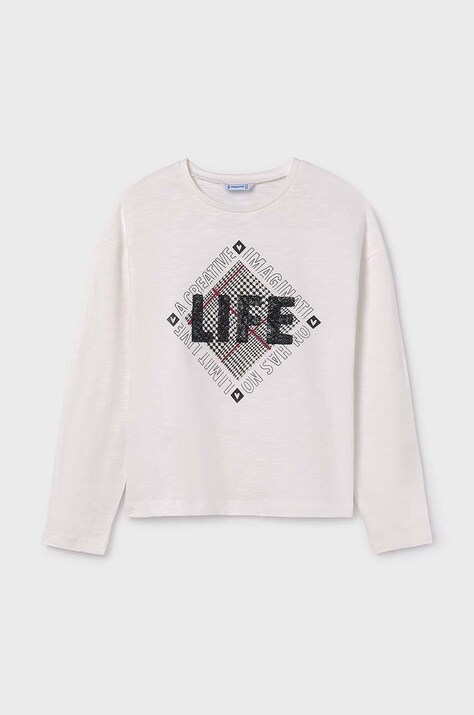 Mayoral longsleeve din bumbac pentru copii culoarea bej, 7008