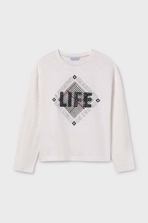 Mayoral longsleeve din bumbac pentru copii culoarea bej, 7008