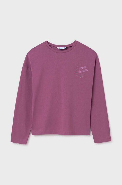 Otroška bombažna majica z dolgimi rokavi Mayoral vijolična barva, 7014