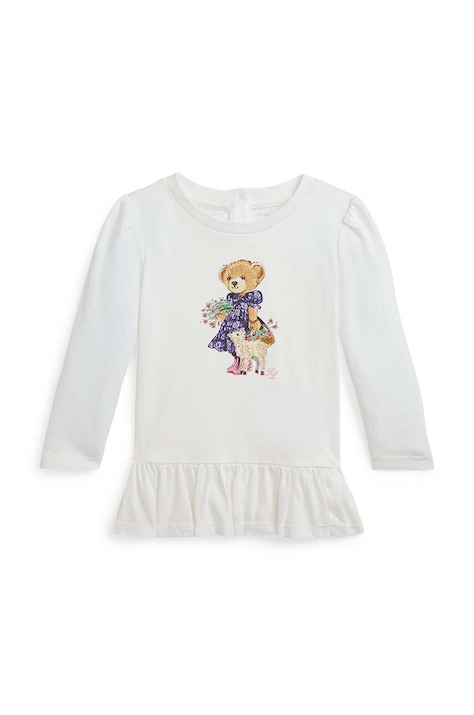 Polo Ralph Lauren longsleeve din bumbac pentru bebeluși culoarea alb, 310952348001