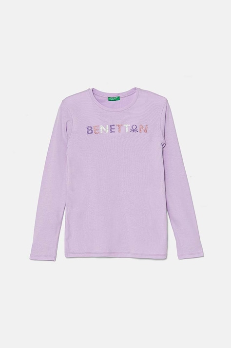 United Colors of Benetton Longsleeve bawełniany dziecięcy kolor fioletowy 3I9WC10JR