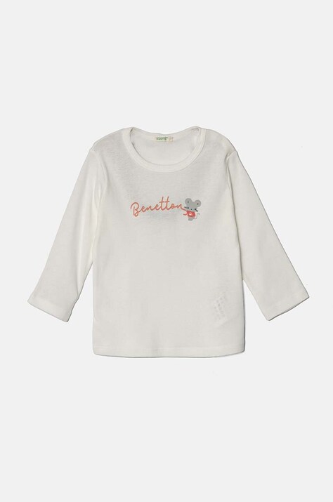 Бебешка памучна блуза с дълъг ръкав United Colors of Benetton в бяло 3I9WA1057