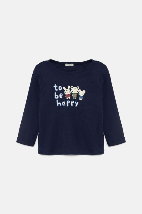 Бебешка памучна блуза с дълъг ръкав United Colors of Benetton в тъмносиньо 3I9WA1057