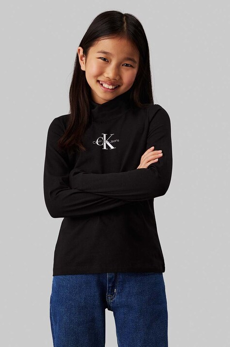 Детский лонгслив Calvin Klein Jeans цвет чёрный с гольфом IG0IG02811
