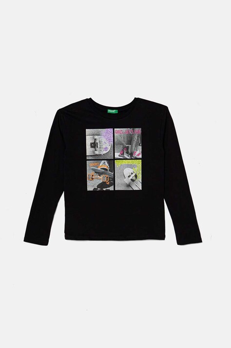 United Colors of Benetton Longsleeve bawełniany dziecięcy kolor czarny 3I1XC10KI