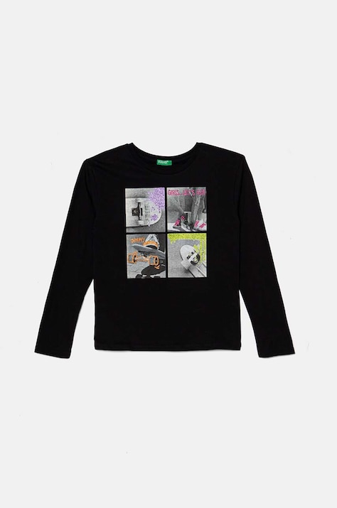 United Colors of Benetton Longsleeve bawełniany dziecięcy kolor czarny 3I1XC10KI