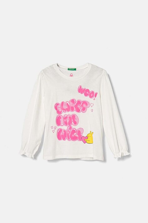 Дитячий бавовняний лонгслів United Colors of Benetton колір білий 3I1XG10FA