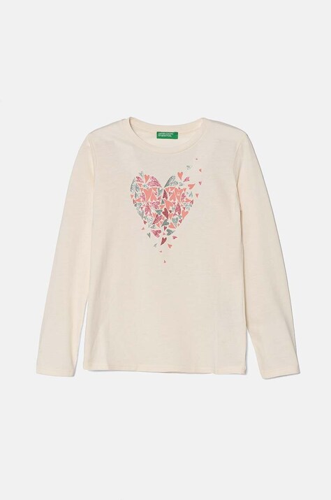 United Colors of Benetton Longsleeve bawełniany dziecięcy kolor beżowy 3I1XC10KB