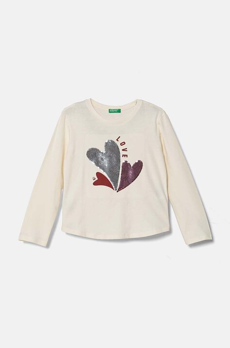 United Colors of Benetton Longsleeve bawełniany dziecięcy kolor beżowy 3I1XC10KC