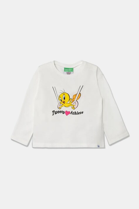 United Colors of Benetton longsleeve din bumbac pentru copii x Looney Tunes culoarea alb, 3ATNG10HG