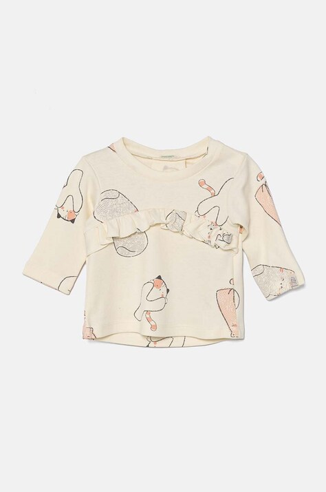 Бебешка памучна блуза с дълъг ръкав United Colors of Benetton в бежово 3VDDA1059