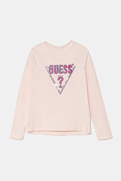 Guess longsleeve din bumbac pentru copii culoarea roz, K4BI13 J1314