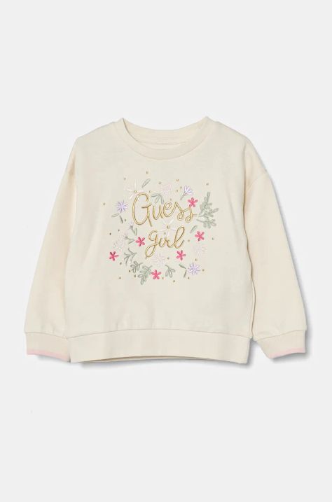 Guess felpa in cotone bambino/a colore beige con applicazione K4BQ08 KAX74