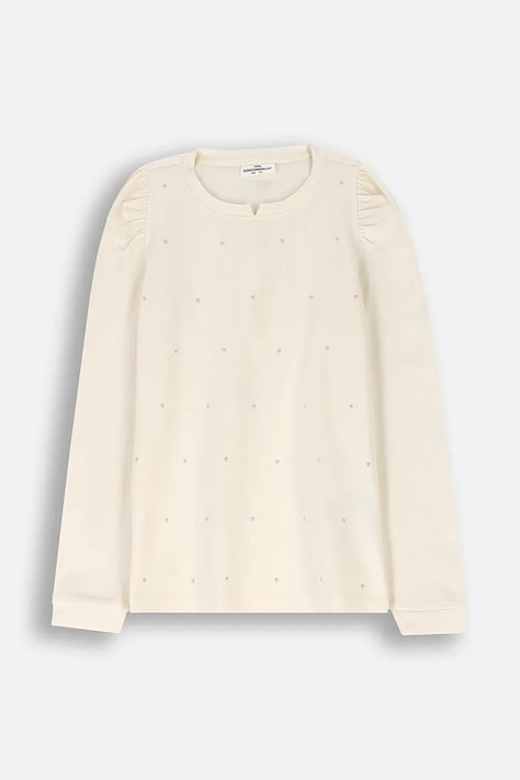 Παιδικό βαμβακερό μακρυμάνικο Coccodrillo χρώμα: μπεζ, ELEGANT JUNIOR GIRL