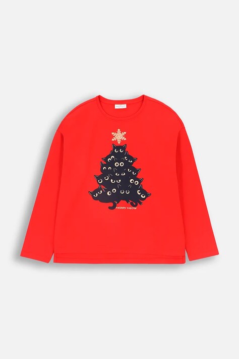 Dětské tričko s dlouhým rukávem Coccodrillo červená barva, MERRY XMAS