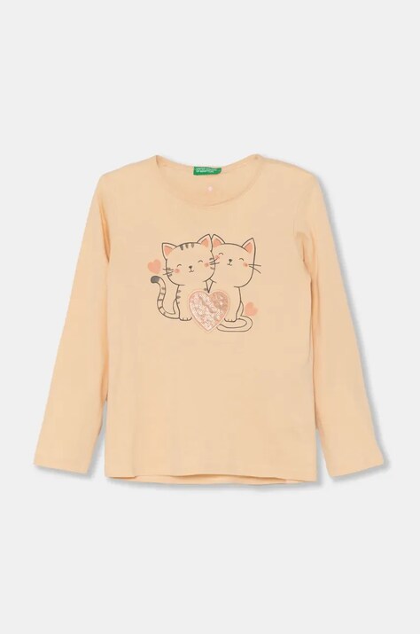 Detská bavlnená košeľa s dlhým rukávom United Colors of Benetton oranžová farba, 3I1XG10FJ