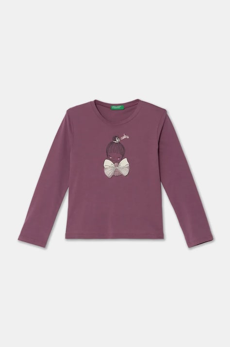 Otroška bombažna majica z dolgimi rokavi United Colors of Benetton vijolična barva, 3ATNG10GA