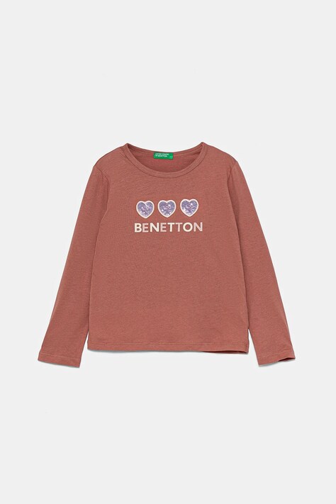 Παιδικό βαμβακερό μακρυμάνικο United Colors of Benetton χρώμα: πορτοκαλί, 3ATNG10GI