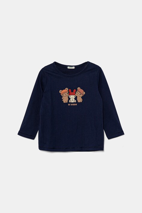Detské bavlnené tričko s dlhým rukávom United Colors of Benetton tmavomodrá farba, 3ATNA105L