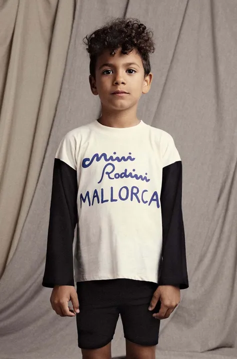 Detské tričko s dlhým rukávom Mini Rodini Mallorca biela farba, s potlačou