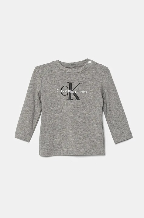 Дитячий лонгслів Calvin Klein Jeans колір сірий з принтом IN0IN00005
