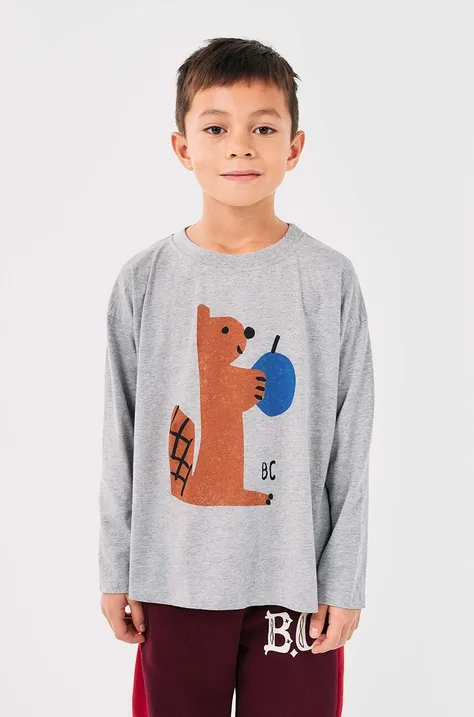 Dječja pamučna majica dugih rukava Bobo Choses Hungry Squirrel boja: siva, s tiskom, 224AC018