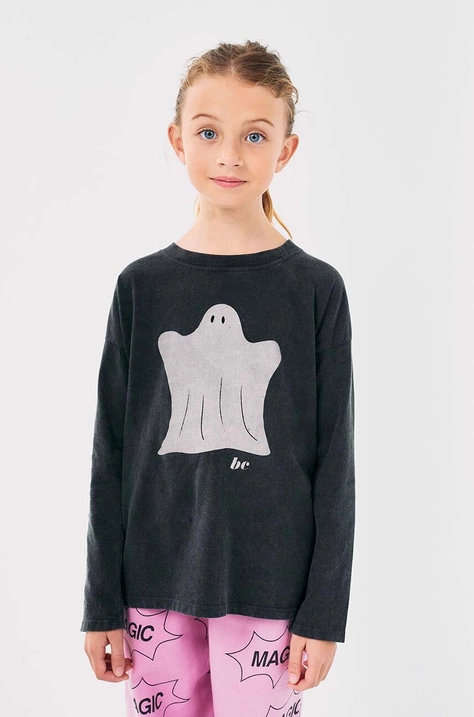 Bobo Choses longsleeve bawełniany dziecięcy Funny Ghost kolor czarny z nadrukiem 224AC021