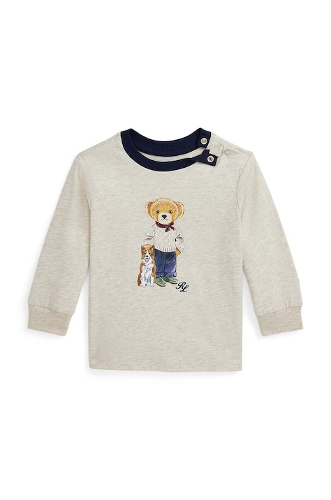 Бавовняний лонгслів для немовлят Polo Ralph Lauren колір бежевий з принтом 320952877002