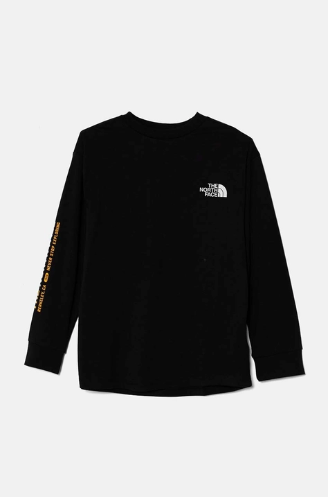 Хлопковый детский лонгслив The North Face VARSITGRAPHIC OVERSIZE L/S TEE цвет чёрный с принтом NF0A89J1JK31