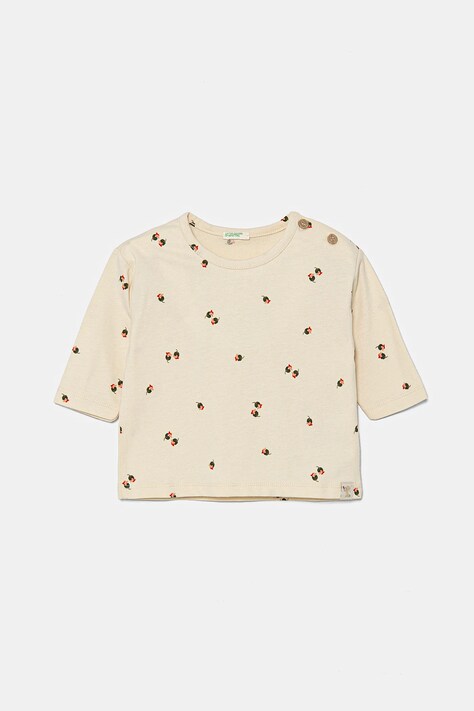Detské bavlnené tričko s dlhým rukávom United Colors of Benetton béžová farba, 36TQA105J