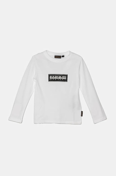 Napapijri longsleeve din bumbac pentru copii S-CHAMOIS LS culoarea alb, cu imprimeu, NP0A4HYK0021