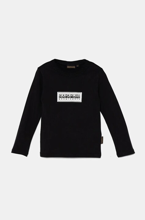 Napapijri longsleeve din bumbac pentru copii S-CHAMOIS LS culoarea negru, cu imprimeu, NP0A4HYK0411