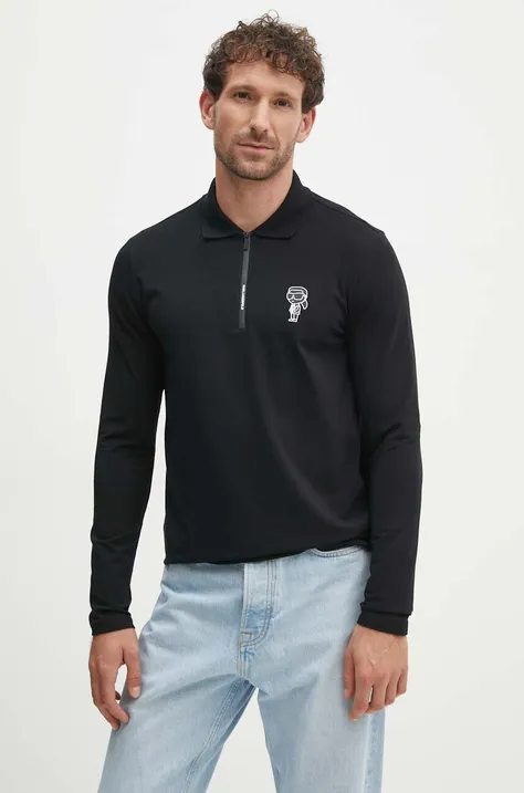 Tričko s dlouhým rukávem Karl Lagerfeld černá barva, s potiskem, 543221.745403