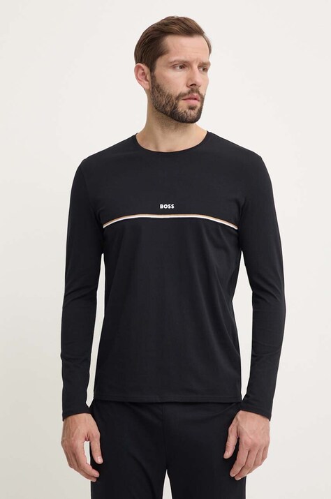 BOSS longsleeve lounge culoarea negru, cu imprimeu, 50515378