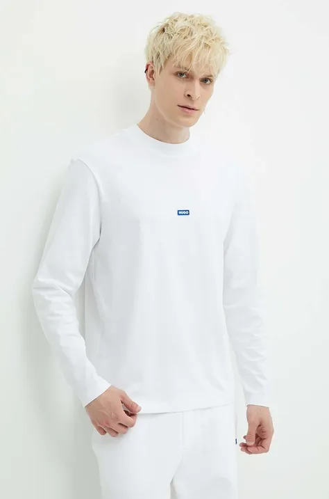 Bavlnené tričko s dlhým rukávom Hugo Blue biela farba, s nášivkou, 50519962