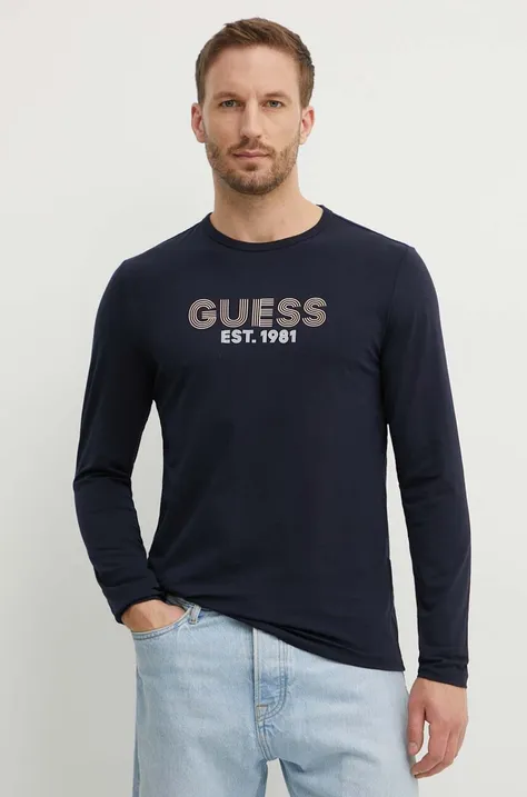 Majica z dolgimi rokavi Guess moška, mornarsko modra barva, M4YI33 J1314