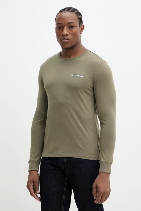 Guess Jeans longsleeve bawełniany kolor zielony z nadrukiem M4YI54 K8HM0